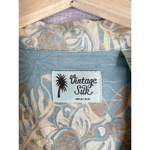 Vintage Silk Light Green 100% Silk Floral Print Hawaiian Shirt  Size XX-Large - Picture 6 of 8